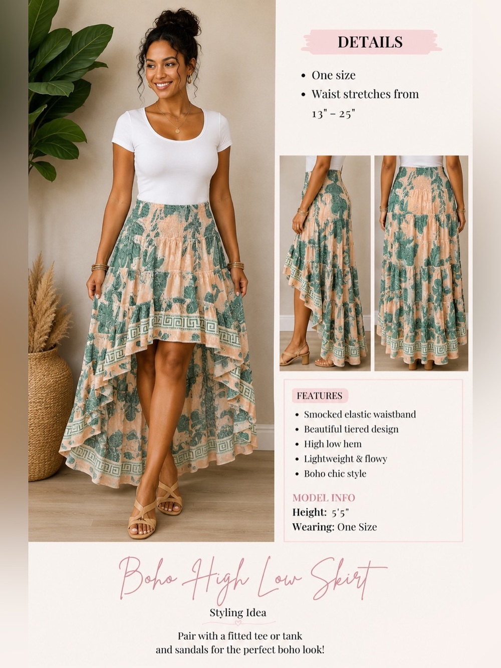 100% Silk Queen High low Skirt in Teal and Cream